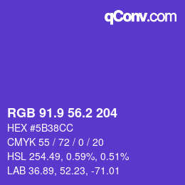 カラーコード: RGB 91.9 56.2 204 | qconv.com