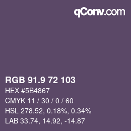 カラーコード: RGB 91.9 72 103 | qconv.com