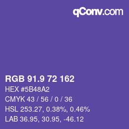 カラーコード: RGB 91.9 72 162 | qconv.com