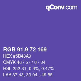 カラーコード: RGB 91.9 72 169 | qconv.com