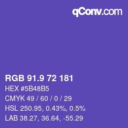 カラーコード: RGB 91.9 72 181 | qconv.com