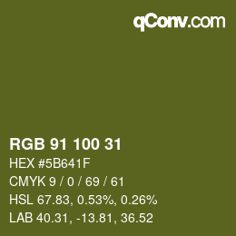 Color code: RGB 91 100 31 | qconv.com