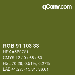 Color code: RGB 91 103 33 | qconv.com