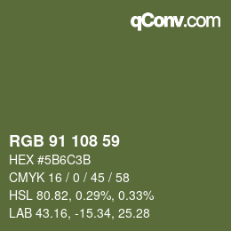 Color code: RGB 91 108 59 | qconv.com