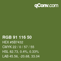 Color code: RGB 91 116 50 | qconv.com
