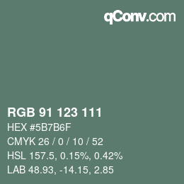 颜色代码: RGB 91 123 111 | qconv.com