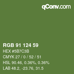 Color code: RGB 91 124 59 | qconv.com