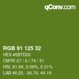 Color code: RGB 91 125 32 | qconv.com