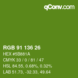 Color code: RGB 91 136 26 | qconv.com