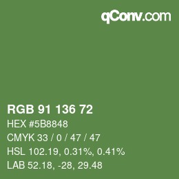 Color code: RGB 91 136 72 | qconv.com