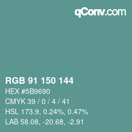 カラーコード: RGB 91 150 144 | qconv.com