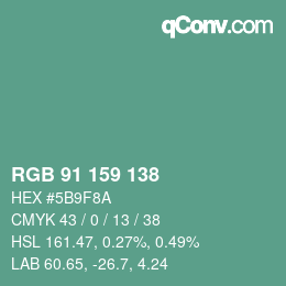 颜色代码: RGB 91 159 138 | qconv.com