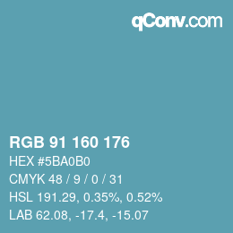 颜色代码: RGB 91 160 176 | qconv.com