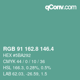 カラーコード: RGB 91 162.8 146.4 | qconv.com