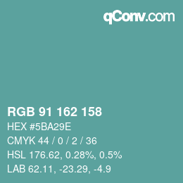 Color code: RGB 91 162 158 | qconv.com