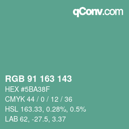 カラーコード: RGB 91 163 143 | qconv.com