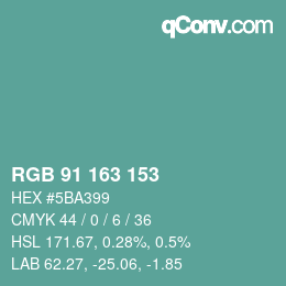 Color code: RGB 91 163 153 | qconv.com