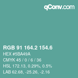 カラーコード: RGB 91 164.2 154.6 | qconv.com