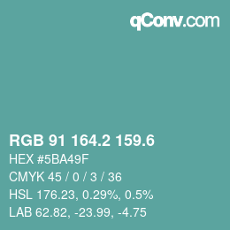 カラーコード: RGB 91 164.2 159.6 | qconv.com