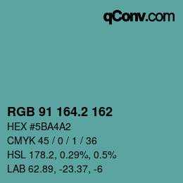 カラーコード: RGB 91 164.2 162 | qconv.com