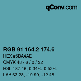 カラーコード: RGB 91 164.2 174.6 | qconv.com