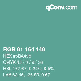 Color code: RGB 91 164 149 | qconv.com