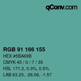 カラーコード: RGB 91 166 155 | qconv.com
