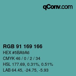 Color code: RGB 91 169 166 | qconv.com