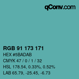 Color code: RGB 91 173 171 | qconv.com