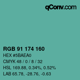 Color code: RGB 91 174 160 | qconv.com