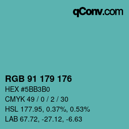 カラーコード: RGB 91 179 176 | qconv.com