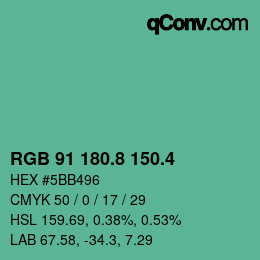 カラーコード: RGB 91 180.8 150.4 | qconv.com