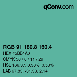 カラーコード: RGB 91 180.8 160.4 | qconv.com