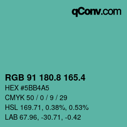 カラーコード: RGB 91 180.8 165.4 | qconv.com