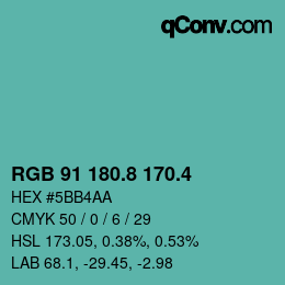 カラーコード: RGB 91 180.8 170.4 | qconv.com
