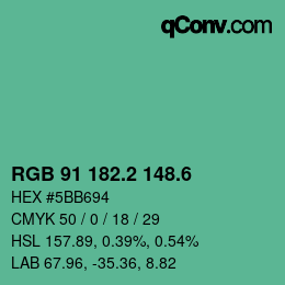 カラーコード: RGB 91 182.2 148.6 | qconv.com