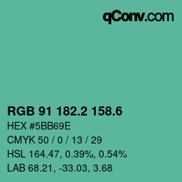 カラーコード: RGB 91 182.2 158.6 | qconv.com