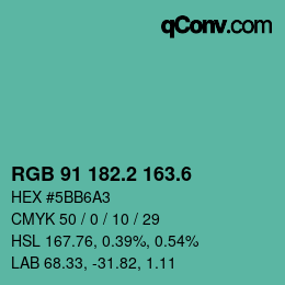 カラーコード: RGB 91 182.2 163.6 | qconv.com