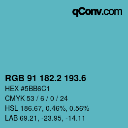 カラーコード: RGB 91 182.2 193.6 | qconv.com