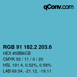 カラーコード: RGB 91 182.2 203.6 | qconv.com