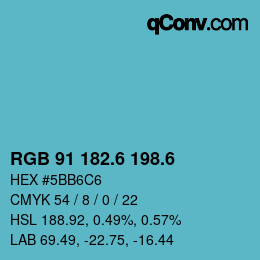 カラーコード: RGB 91 182.6 198.6 | qconv.com