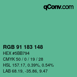 カラーコード: RGB 91 183 148 | qconv.com