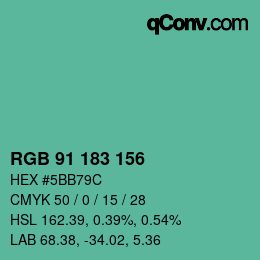 カラーコード: RGB 91 183 156 | qconv.com