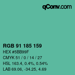 Color code: RGB 91 185 159 | qconv.com
