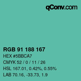 Color code: RGB 91 188 167 | qconv.com