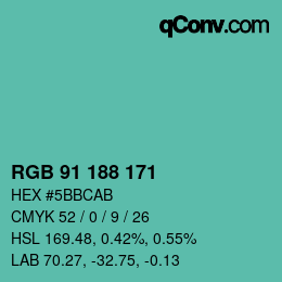Color code: RGB 91 188 171 | qconv.com