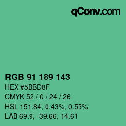 Color code: RGB 91 189 143 | qconv.com