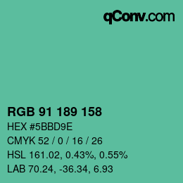 颜色代码: RGB 91 189 158 | qconv.com