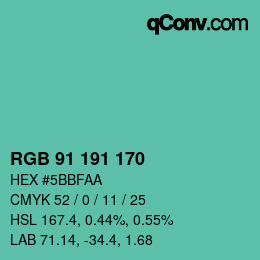 Color code: RGB 91 191 170 | qconv.com