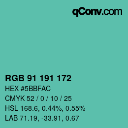 カラーコード: RGB 91 191 172 | qconv.com